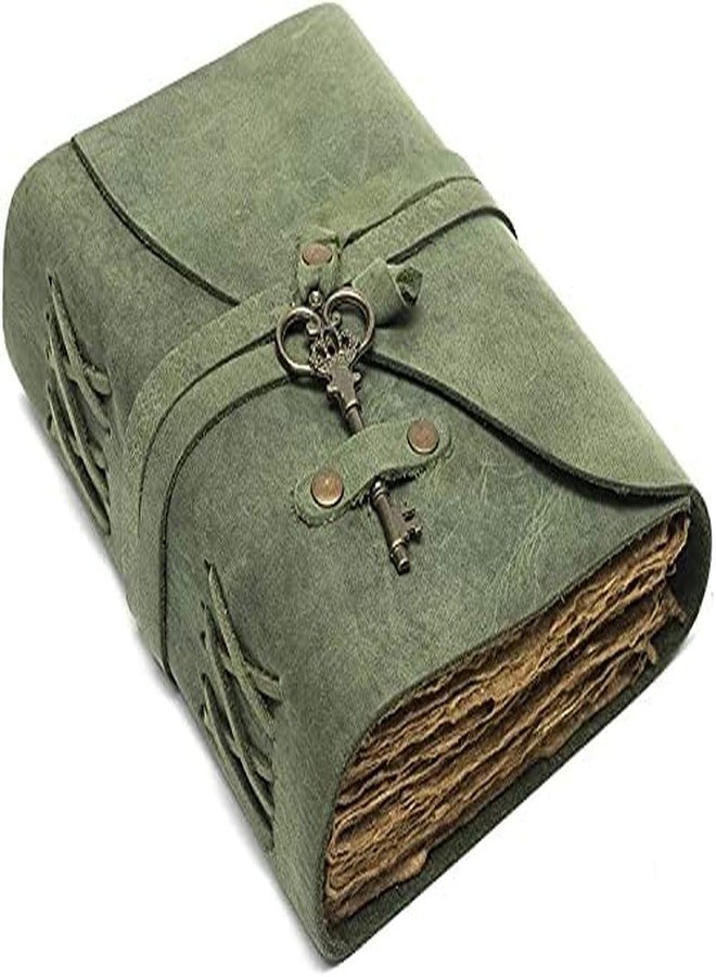 TUZECH Vintage Leather Journal - Handmade Deckle Edge Paper Notebook - Antique Leather Bound Sketchbook for Writing, Drawing, Book of Shadows & Gifts (7x5 Inches) (Green) - Image 4
